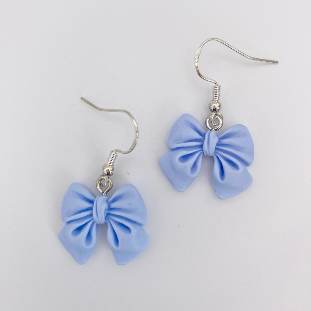 Blue Bow Earrings Silver